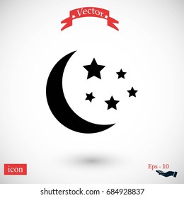 Moon and stars icon, flat design best vector icon