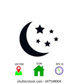 Moon and stars icon, flat design best vector icon