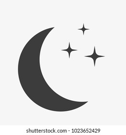 Moon and stars icon. Flat vector illustration in black on white background