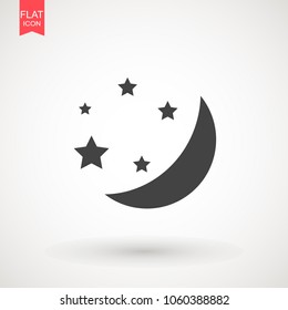 Moon and stars icon. Flat vector illustration on white background. EPS 