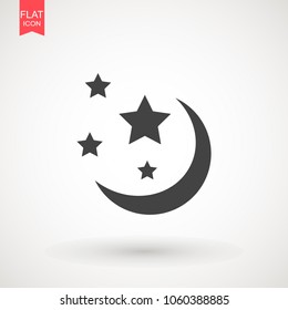 Moon and stars icon. Flat vector illustration on white background. EPS 