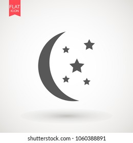 Moon and stars icon. Flat vector illustration on white background. EPS 