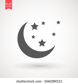 Moon and stars icon. Flat vector illustration on white background. EPS 10
