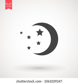 Moon and stars icon. Flat vector illustration on white background . EPS 10