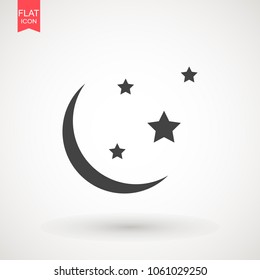 Moon and stars icon. Flat vector illustration on white background . EPS 10