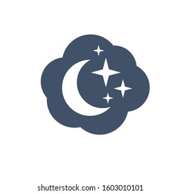 Moon and stars icon. Flat vector illustration in black on white background. EPS 10
