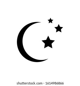 Moon and stars icon. Flat vector illustration in black on white background