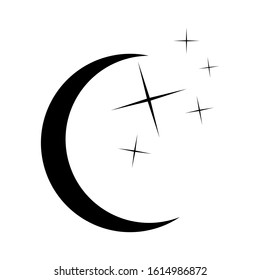 Moon and stars icon. Flat vector illustration in black on white background