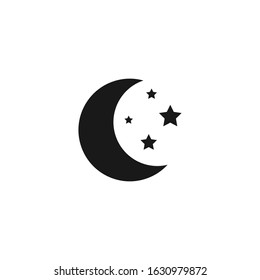 Moon and stars icon. Flat vector illustration in black on white background. 