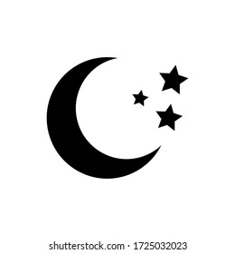 Moon And Stars Icon. Flat Vector Illustration In Black On White Background. EPS 10