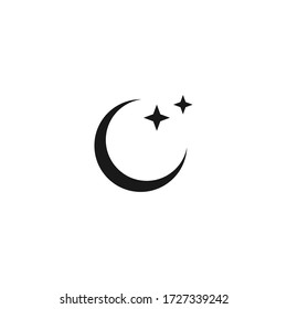 Moon and stars icon. Flat vector illustration in black on white background. 
