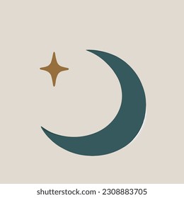 Moon and stars icon. Flat vector illustration in black on white background