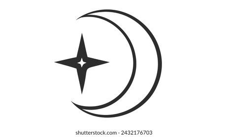 Moon and stars icon. Flat vector black illustration on white background