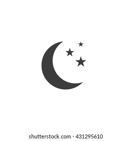 Moon And Stars Icon. Flat Vector Illustration In Black On White Background. EPS 10