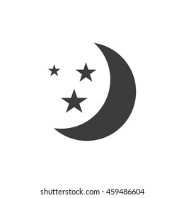 Moon and stars icon. Flat vector illustration in black on white background. EPS 10