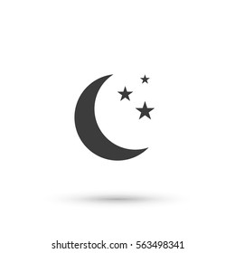 Moon and stars icon. Flat vector illustration in black on white background. EPS 10