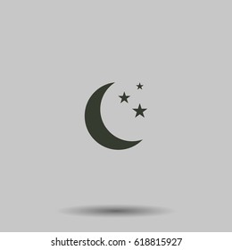 Moon and stars icon. Flat vector illustration in black on white background.
