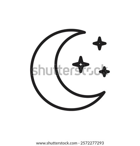 Moon stars icon Flat vector set outline