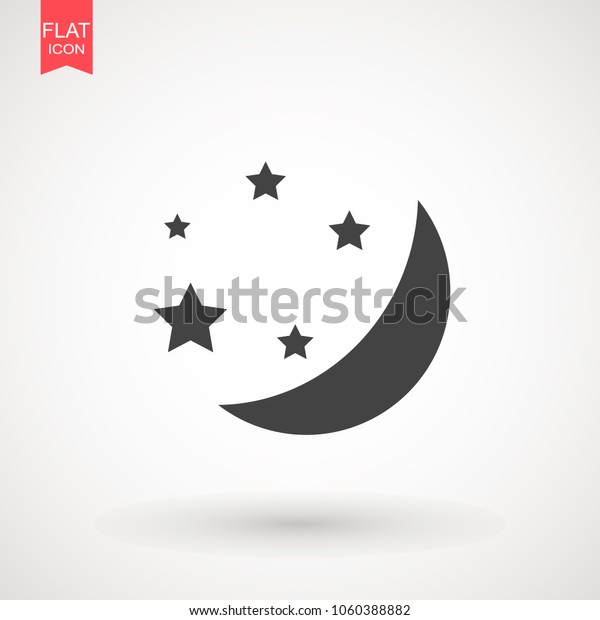 Moon and stars icon. Flat vector illustration on white\
background. EPS 