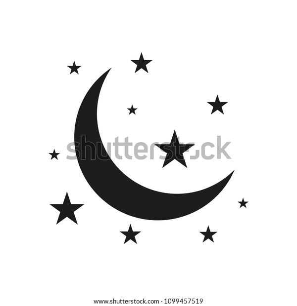 Moon and stars icon. Flat vector\
illustration in black on white background. EPS\
10