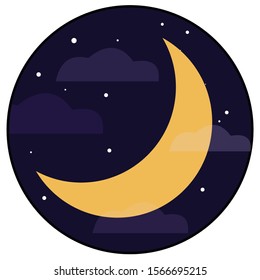 Moon and stars icon isolated. Flat design. Vector Illustration.Night with moon and stars icon in flat style. Night symbol for your web site design, logo. Vector EPS 10.