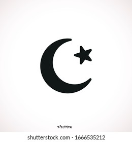 Moon and stars icon isolated. Flat design. Vector Illustration. Night with moon and star icon in flat style 