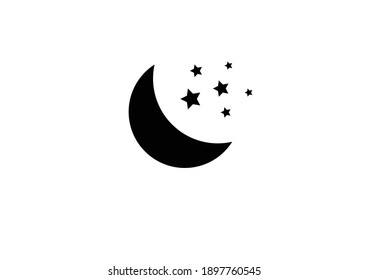 Moon and stars icon. Isolated of Moon and stars. Flat design. Vector Illustration. Clear night with moon and stars icon . Night design. Vector EPS 10