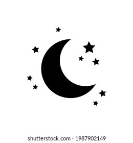 Moon and stars icon isolated. Flat design. Moon and star Icon isolated on white Background. Night symbol for your web site design, logo. Flat design. filled black symbol. Vector EPS 10.