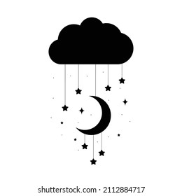 Moon and stars icon isolated. Flat design. Moon and star Icon isolated on white Background. Night symbol for your web site design, logo. Flat design. filled black symbol. Vector EPS 10.