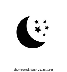 Moon and stars icon isolated. Flat design. Moon and star Icon isolated on white Background. Night symbol for your web site design, logo. Flat design. filled black symbol. Vector EPS 10.