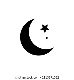 Moon and stars icon isolated. Flat design. Moon and star Icon isolated on white Background. Night symbol for your web site design, logo. Flat design. filled black symbol. Vector EPS 10.
