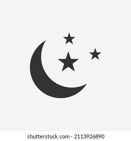 Moon and stars icon isolated flat design vector illustration on white background.