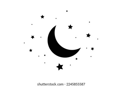 Mond und Sterne Symbol einzeln. Flaches Design. Mond und Sternsymbol einzeln auf weißem Hintergrund. Nachtsymbol für Ihr Webdesign, Logo. Flaches Design. gefülltes schwarzes Symbol. Vektor EPS10.