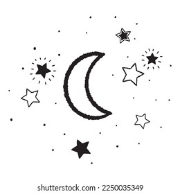 Moon and stars icon isolated. Flat design. Moon and star Icon isolated on white Background. Night symbol for your web site design, logo. Flat design. filled black symbol. Vector EPS 10.