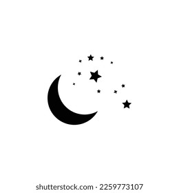 Moon and stars icon isolated. Flat design. Moon and star Icon isolated on white Background. Night symbol for your web site design, logo. Flat design. filled black symbol. Vector EPS 10.