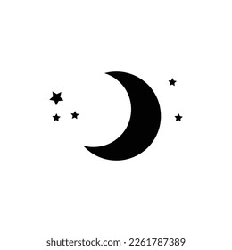 Moon and stars icon isolated. Flat design. Moon and star Icon isolated on white Background. Night symbol for your web site design, logo. Flat design. filled black symbol. Vector EPS 10.