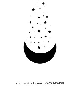 Moon and stars icon isolated. Flat design. Moon and star Icon isolated on white Background. Night symbol for your web site design, logo. Flat design. filled black symbol. Vector EPS 10.