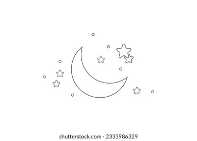 Moon and stars icon isolated. Flat design. Moon and star Icon isolated on white Background. Night symbol for your web site design, logo. Flat design. filled black symbol. Vector EPS 10.