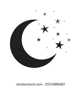 Moon and stars icon isolated. Flat design. Moon and star Icon isolated on white Background. Night symbol for your web site design