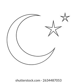 Moon and stars icon isolated. Flat design. Moon and star Icon isolated on white Background. Night symbol for your web site design, logo. Flat design. filled black symbol. Vector EPS 10.	