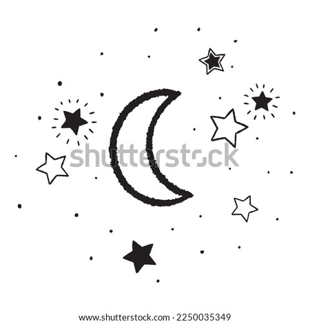 Moon and stars icon isolated. Flat design. Moon and star Icon isolated on white Background. Night symbol for your web site design, logo. Flat design. filled black symbol. Vector EPS 10.