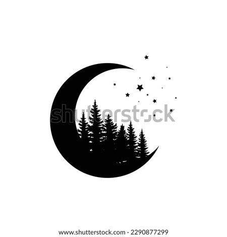 Moon and stars icon isolated. Flat design. Moon and star Icon isolated on white Background. Night symbol for your web site design, logo. Flat design. filled black symbol. Vector EPS 10.