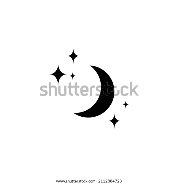 Moon and\
stars icon isolated. Flat design. Moon and star Icon isolated on\
white Background. Night symbol for your web site design, logo. Flat\
design. filled black symbol. Vector EPS\
10.