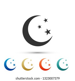 Moon and stars icon isolated on white background. Set elements in color icons. Vector Illustration