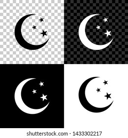 Moon and stars icon isolated on black, white and transparent background. Vector Illustration