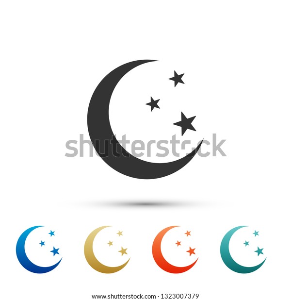 Moon and stars icon isolated\
on white background. Set elements in color icons. Vector\
Illustration