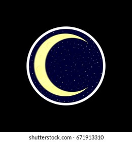 Moon with stars icon, isolated sticker, logo design template, vector illustration