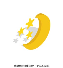 Moon and stars icon in isometric 3d style on a white background