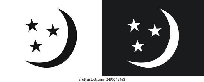 Vector de conjunto de gráficos lineales de icono de luna y estrellas en negro
