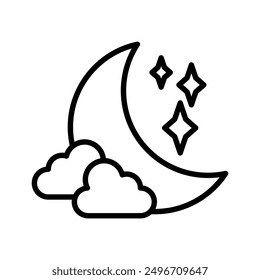Moon and stars icon linear logo mark in black and white